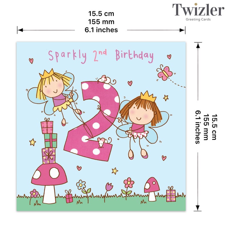 Twizler 2nd Birthday Card Girl Fairy Princess - Girls Age 2 Year Old Childrens Happy Birthday Card - Image 3